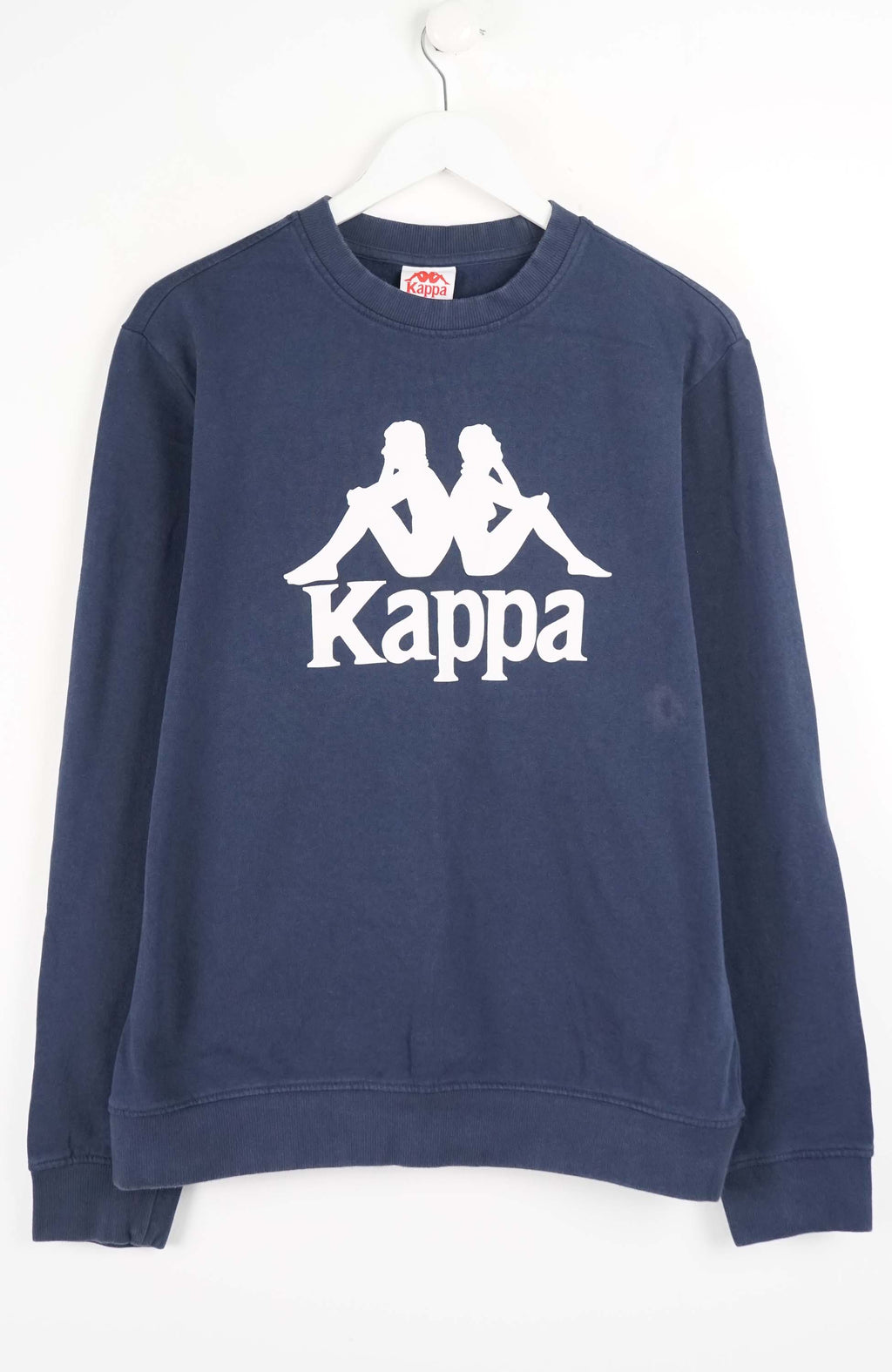 Navy blue Kappa sweatshirt on a white hanger