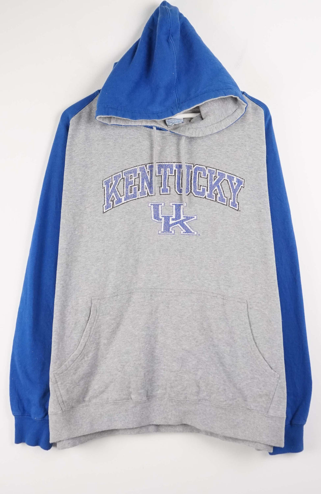 Gray hoodie with blue sleeves and 'Kentucky' logo on a white background