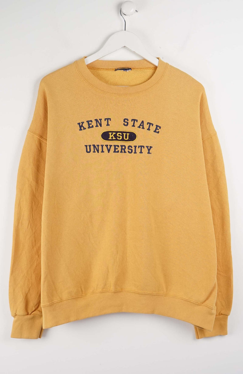 Mustard yellow sweatshirt with 'Kent State University' text on a white background