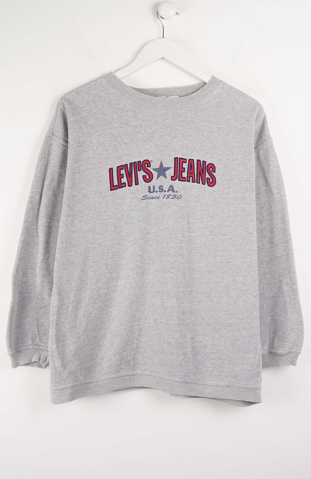 Gray sweatshirt with Levi's Jeans logo on a white background