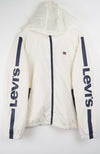 White jacket with Levi's branding on a white background