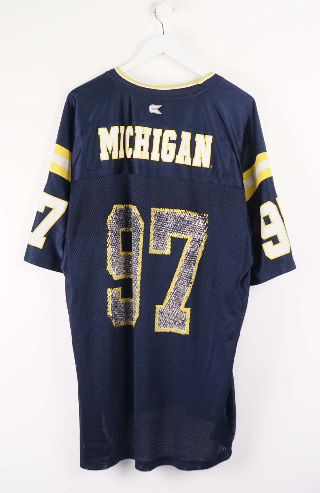 Navy blue sports jersey with yellow accents and number 97 on a white background