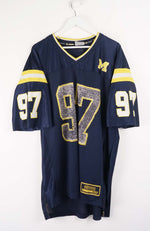 Navy blue sports jersey with yellow accents and number 97 on a white background