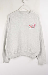 Gray sweatshirt with a logo on a white background