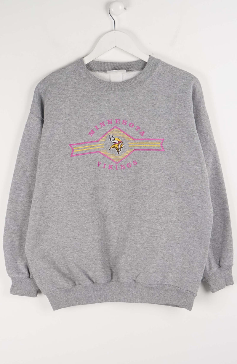 Gray sweatshirt with Minnesota Vikings logo on a white background
