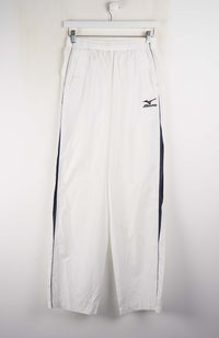 White pants with a black logo on a white background
