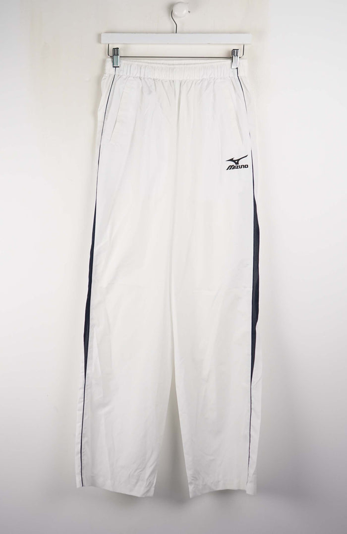 White pants with a black logo on a white background