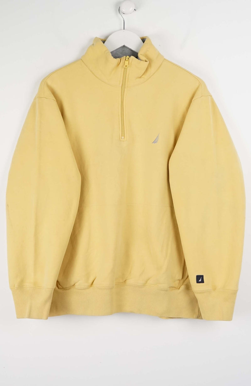 Yellow half-zip sweatshirt on a white background