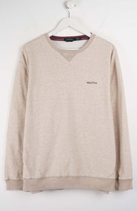 Beige sweatshirt with Nautica logo on a white background