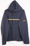 Navy raincoat with yellow accents and Nautica logo on a white background