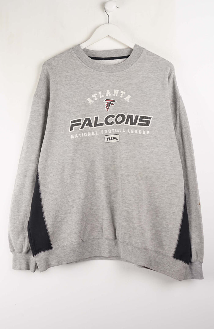 Gray sweatshirt with 'Atlanta Falcons' logo on a white background