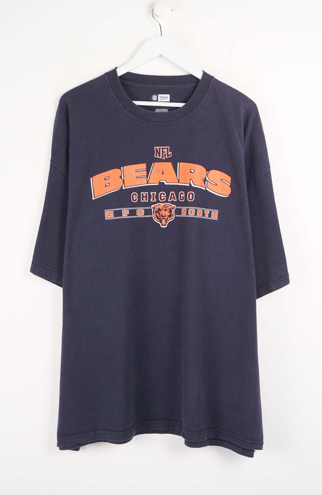 Navy blue t-shirt with 'NFL Bears Chicago' print on a white background
