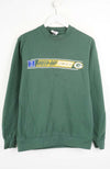 Green sweatshirt with a logo on a white background