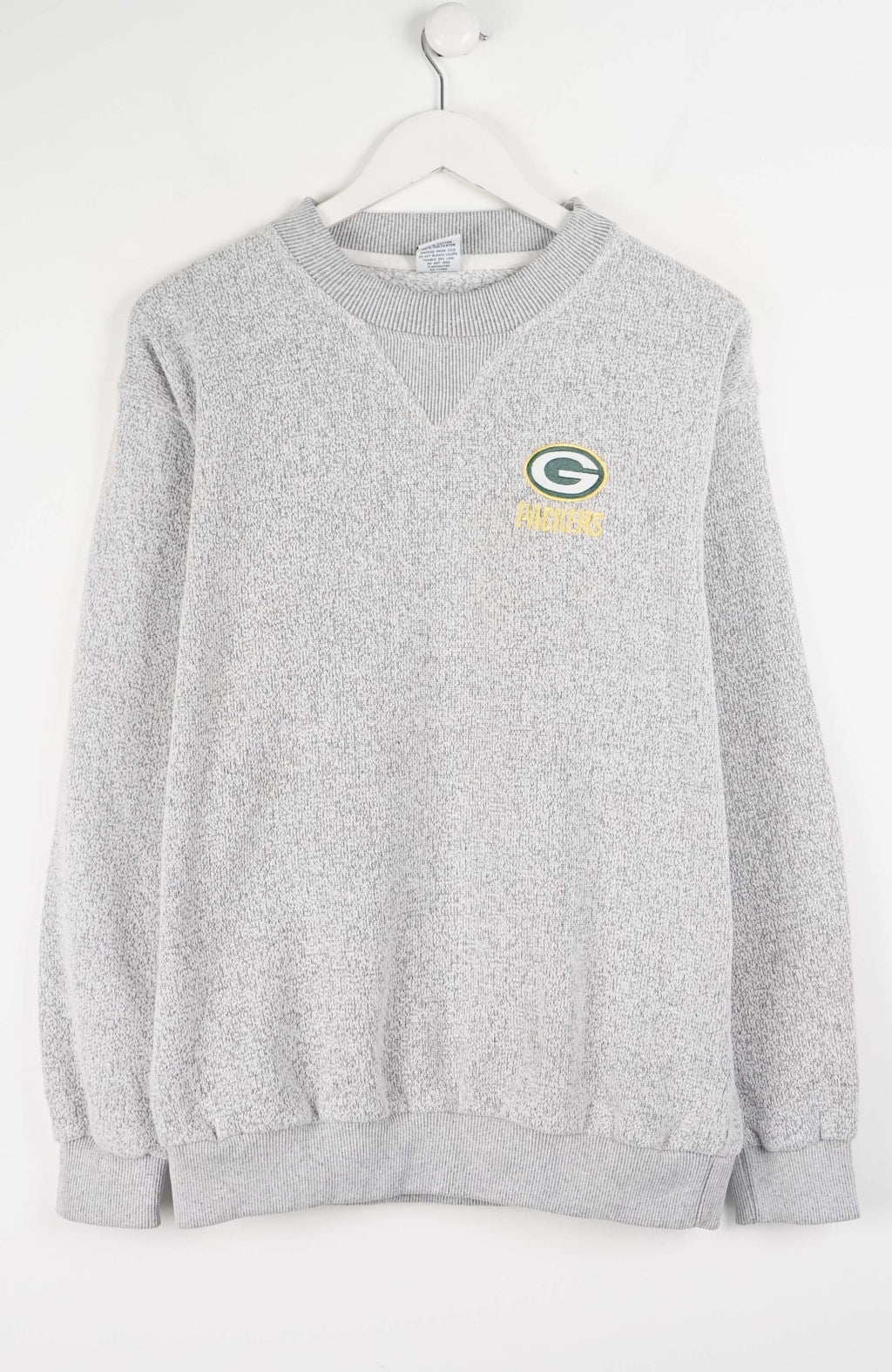 Gray sweatshirt with a logo on a white background