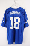 Blue sports jersey with 'Manning' and number '18' on a white background