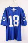 Blue sports jersey with number 18 and team logo on a white background