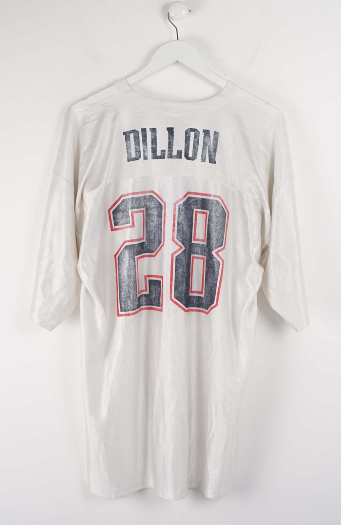 White t-shirt with 'Dillon' and number '28' on a white background