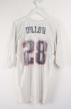 White t-shirt with 'Dillon' and number '28' on a white background