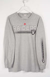 Gray long-sleeve shirt with 'Raiders' logo on a white background
