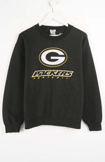 Black sweatshirt with Green Bay Packers logo on a white background