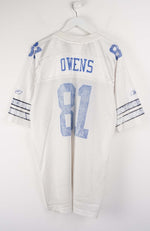 White sports jersey with blue lettering and number on a white background