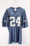 Blue sports jersey with number 24 on a white background