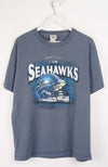 Blue t-shirt with Seattle Seahawks logo on a white background