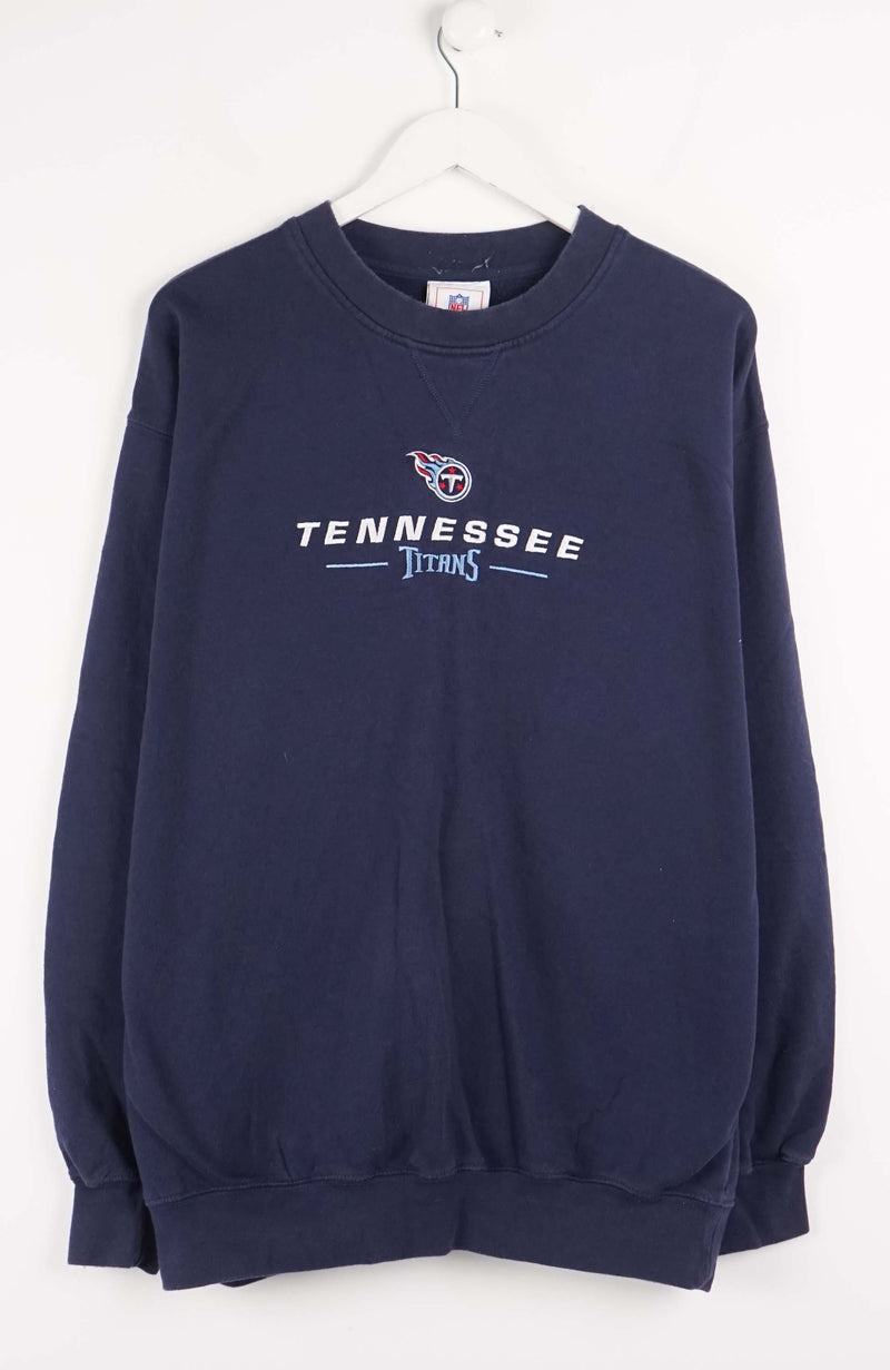 Navy blue sweatshirt with 'Tennessee Titans' logo on a white background