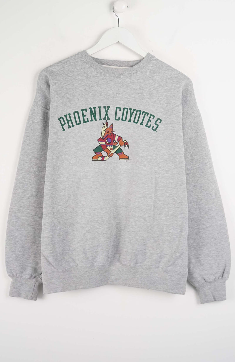 Gray sweatshirt with 'Phoenix Coyotes' text and logo on a white background