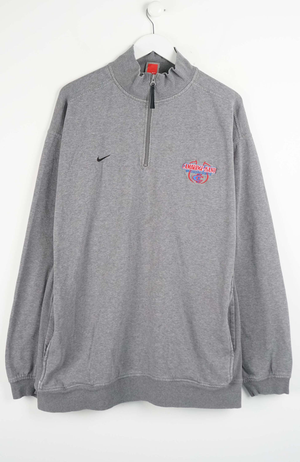 Gray sweatshirt with a logo on a white background