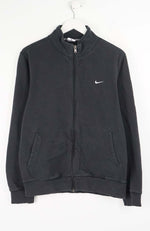 Black zip-up sweatshirt with a Nike logo on a white background