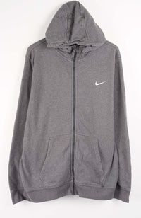 Gray hoodie with a Nike logo on a white background