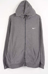 Gray hoodie with a Nike logo on a white background