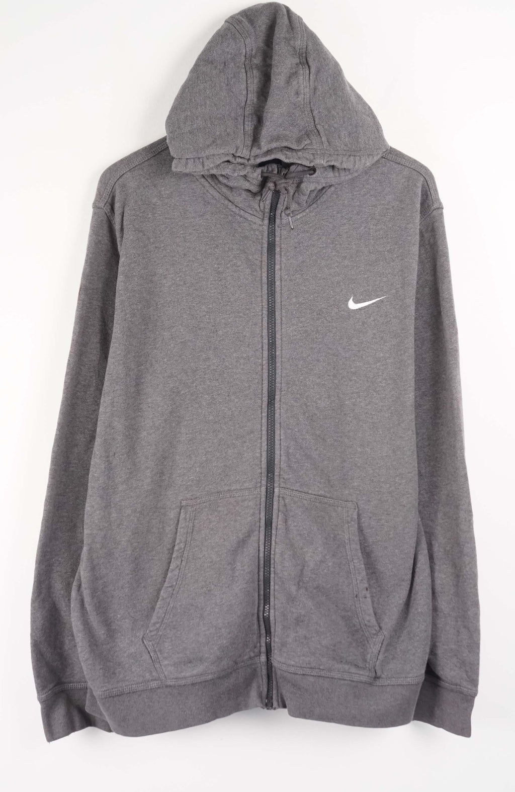 Gray hoodie with a Nike logo on a white background