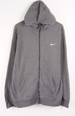 Gray hoodie with a Nike logo on a white background