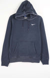 Navy blue hoodie with Nike logo on a white background