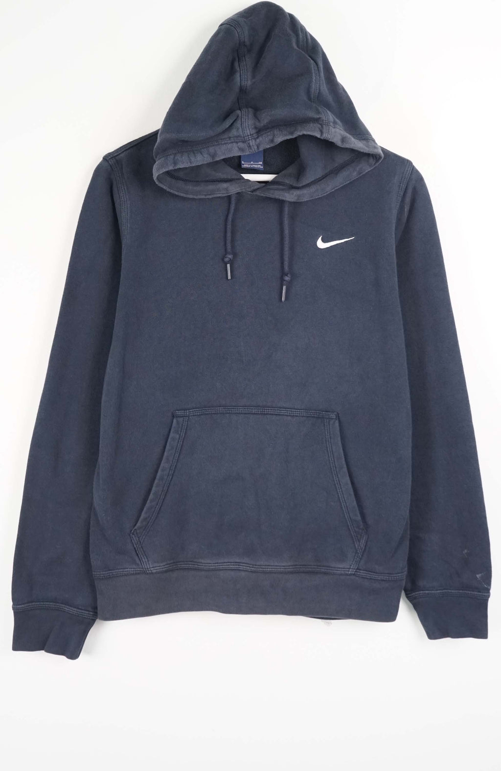 Navy blue hoodie with Nike logo on a white background