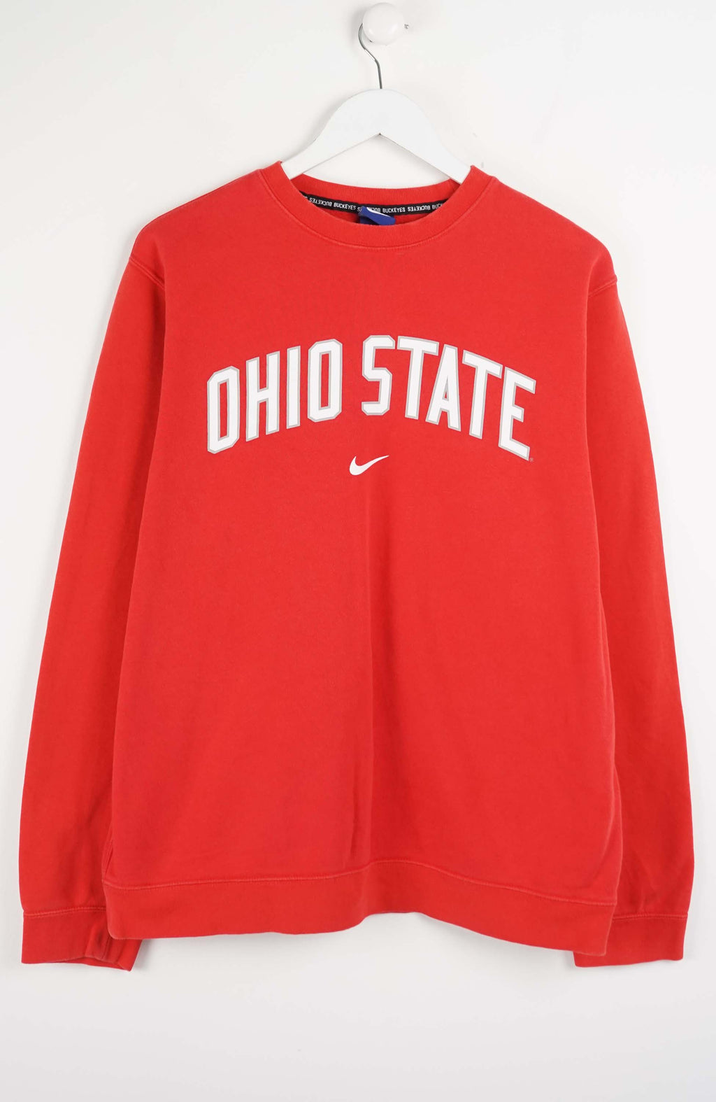 Red sweatshirt with 'Ohio State' text on a white background