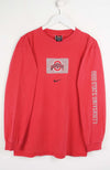 Red long-sleeve shirt with Ohio State University logo and Nike branding on a white background