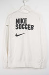 White sweatshirt with 'Nike Soccer' text and logo on a white background