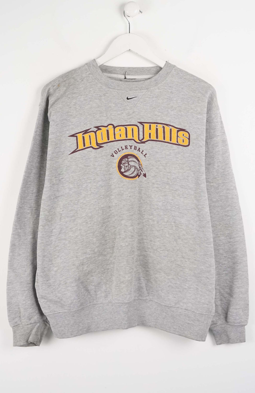 Gray sweatshirt with 'Indian Hills Volleyball' print on a white background