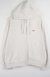 Light gray hoodie with a black logo on a white background