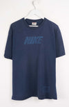 Navy blue t-shirt with Nike logo on a white background