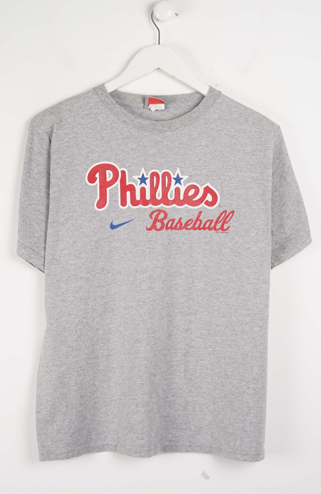 Gray t-shirt with Phillies Baseball logo on a white background
