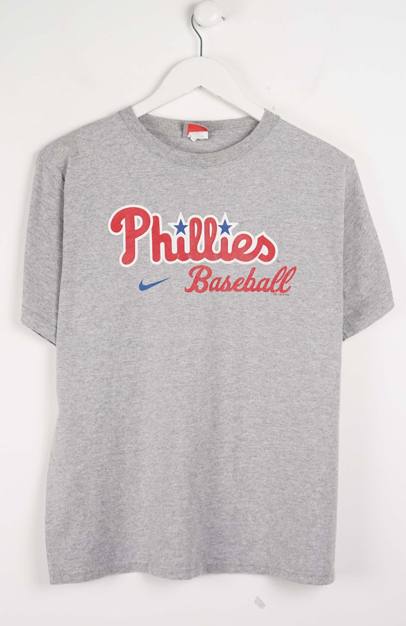 Gray t-shirt with Phillies Baseball logo on a white background