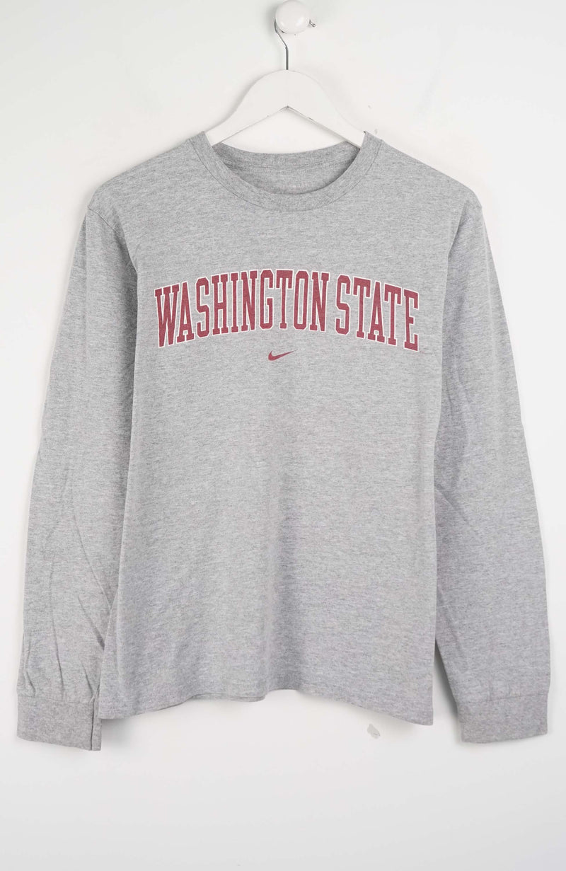 Gray long-sleeve shirt with 'Washington State' text on a white background