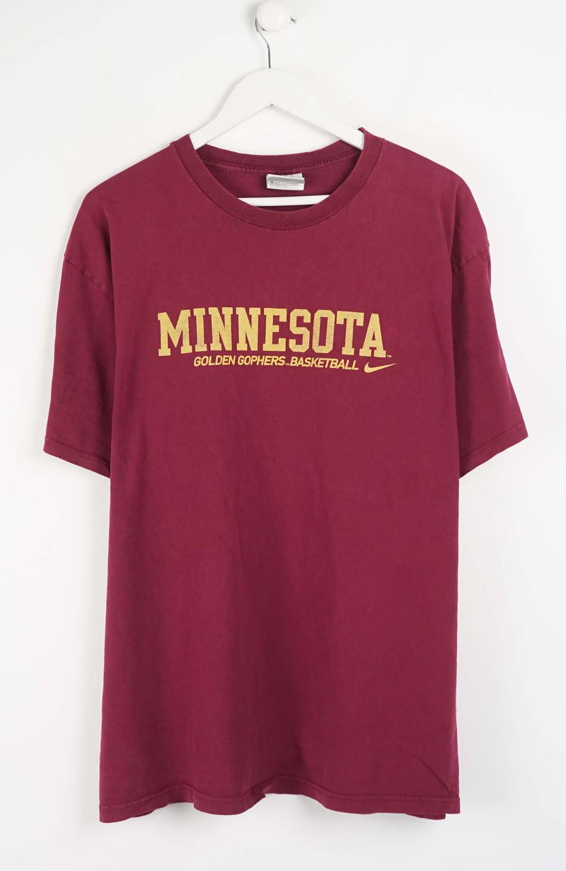 Maroon t-shirt with 'Minnesota Golden Gophers Basketball' text on a white background