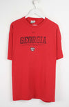 Red t-shirt with 'Georgia Football' text and Nike logo on a white background