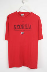 Red t-shirt with 'Georgia Football' text and Nike logo on a white background