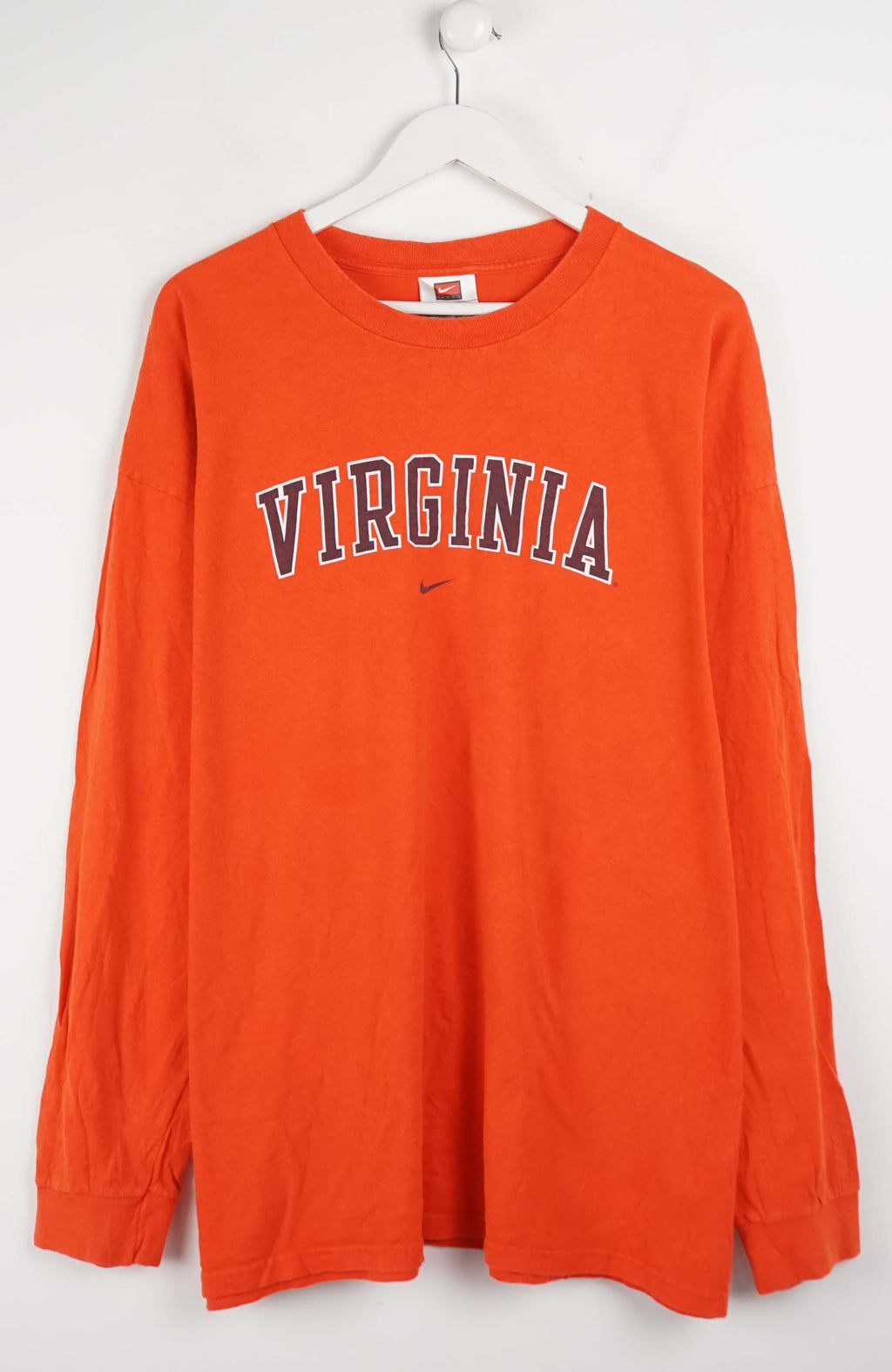 Orange long-sleeve shirt with 'Virginia' text on a white background